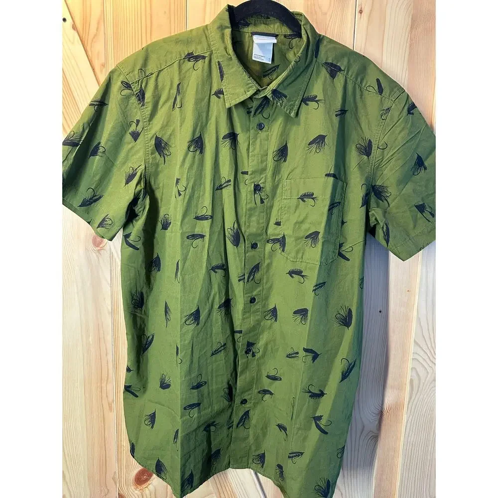 The North Face Baytrail Green Fly Fishing Lure Print Short Sleeve Shirt Mens XL